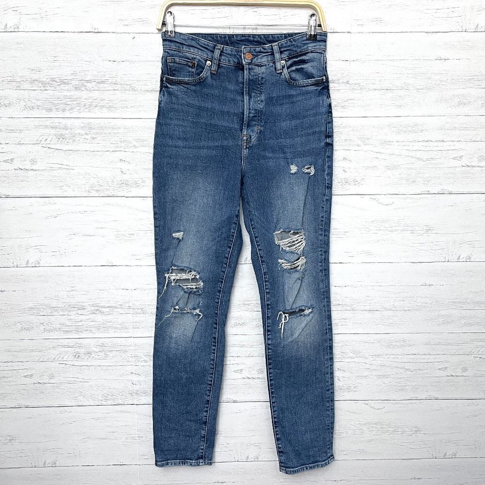 &Denim by H&M Womens Mom Jeans High Rise Button Fly Distressed size 4 length 30"